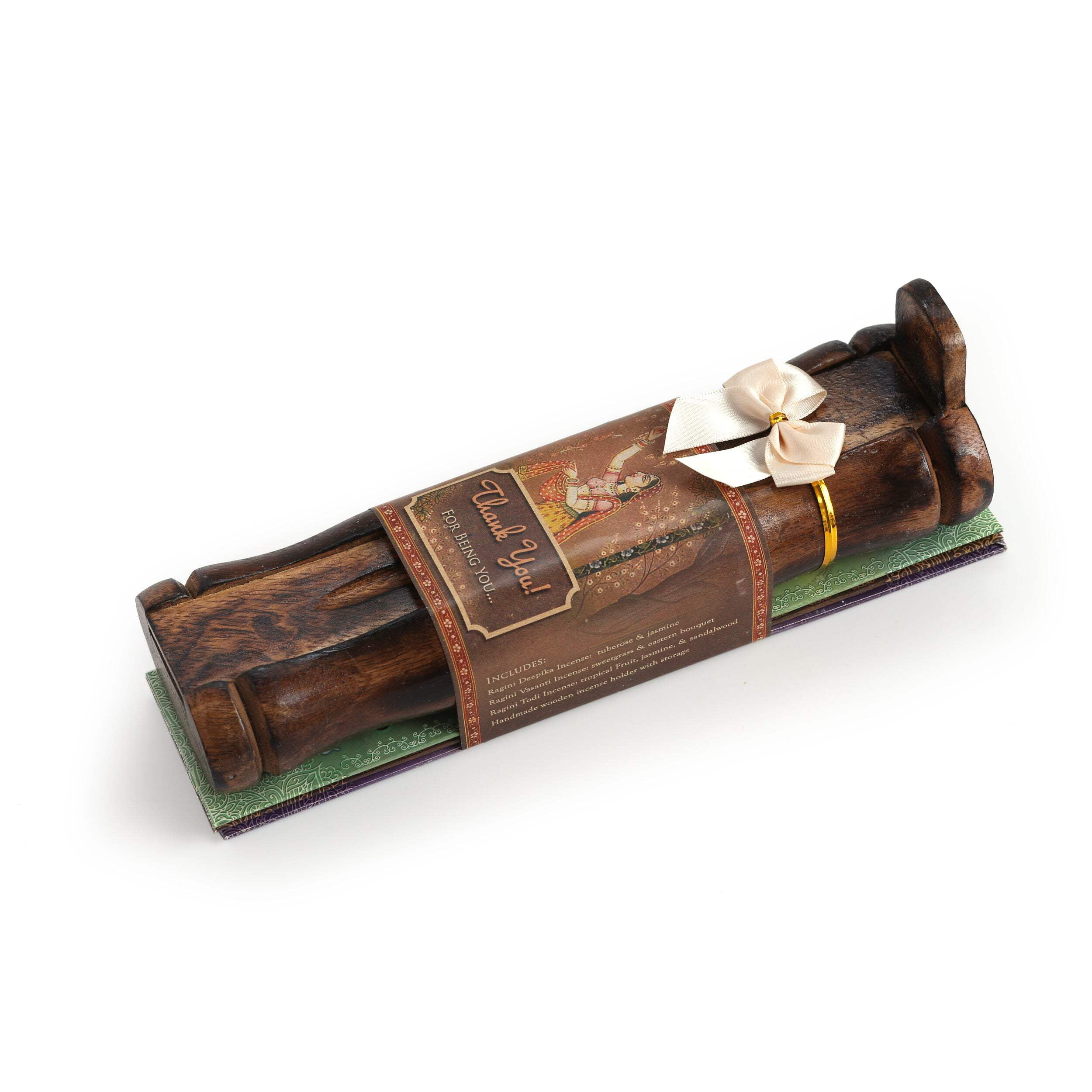 Incense Gift Set - Bamboo Burner + 3 Harmony Incense Sticks Packs & Love Greeting - Rest in you