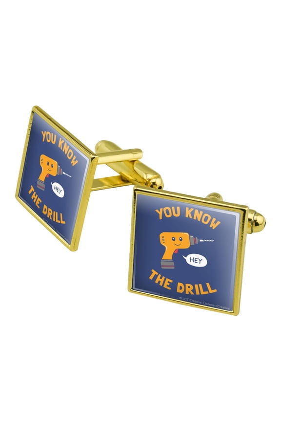 You Know The Drill Funny Humor Square Cufflink Set - Silver or Gold