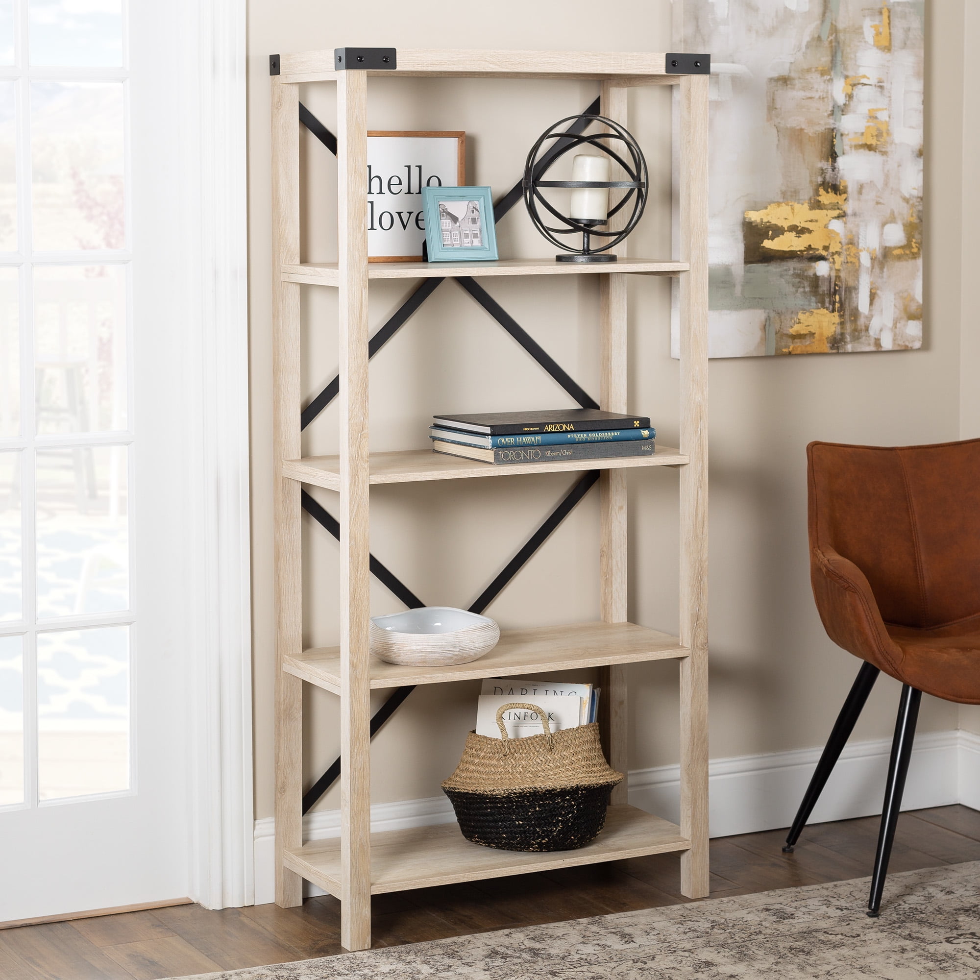 Rustic Industrial 4Shelf White Oak Bookshelf by Desert Fields