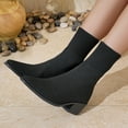 thumbnail image 6 of Wowcloth Women's Fashion Casual Ankle Boots - Chunky Heel Pointed Toe Knit Sock Booties for Autumn Winter Commuting & Daily Wear, 6 of 9