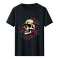 thumbnail image 6 of Tops for Women under $5 Short Sleeved Printed Round Neck T-shirt 1-Black S, 6 of 6