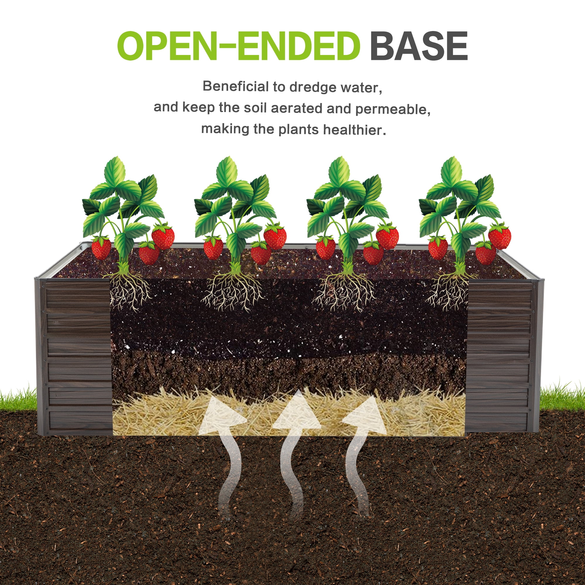 2 Pack Raised Garden Bed Kit, Metal Elevated Planter Box, Open Drainage Base, 8 Reinforcing Rods, Rustproof Steel with Safety Edging, Easy Assembly for Vegetables, Flowers, Herbs 74.6"x35.4"x25"