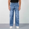 thumbnail image 6 of Miqool Mens Elastic Waist Jeans Washed Straight Leg Denim Pants Loose Fit Casual Trousers with Zipper and Button, 6 of 8