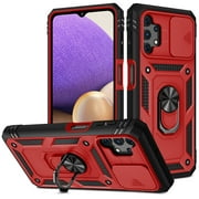 Galaxy A12 Case, Techcircle Slim Heavy Duty Rugged Hybird Shockproof Anti-Slip Magnetic Ring Stand Slide Len Protective Phone Case for Samsung Galaxy A12, E