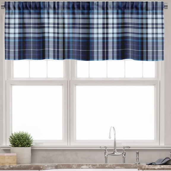 Ambesonne Navy Plaid Valance Pack of 2, Striped Overlapped Motif, 54"X18", Sea Blue Pale Blue