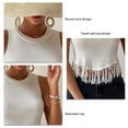 thumbnail image 5 of Women Top Sleeveless Round Neck Blouse Front Tassel Splicing Short Top Pure Color Blouse White M, 5 of 8