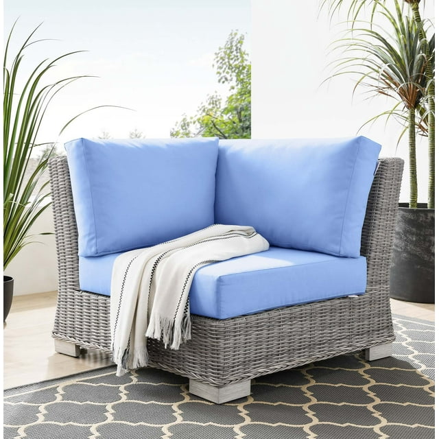 Modway Conway Outdoor Patio Wicker Rattan Corner Chair in Light Gray Light Blue