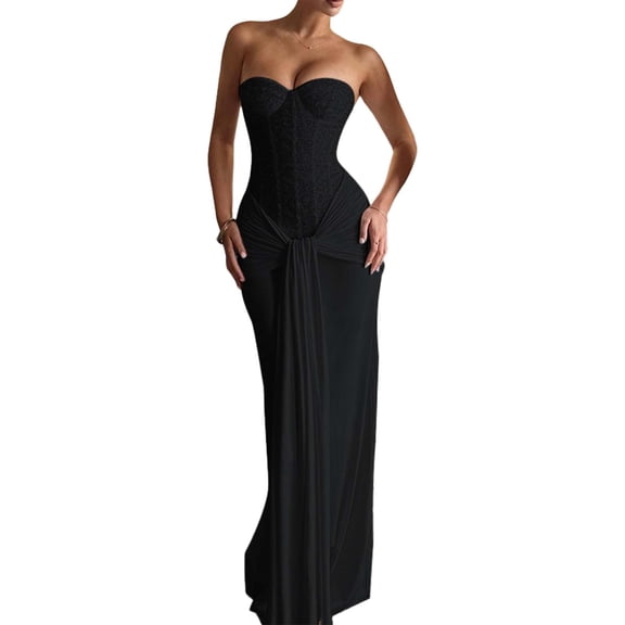 Women's Strapless Sweetheart Neck Maxi Dress, Bodycon Corset Graduation Prom Evening Gown
