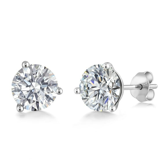 Gem Stone King 2 Ct Round Cut 18K White Gold IGI Certified Lab Grown Diamond 3 Prong Stud Earrings | D-E Color | VS1-VS2 Clarity | Gold Earrings for Women Men