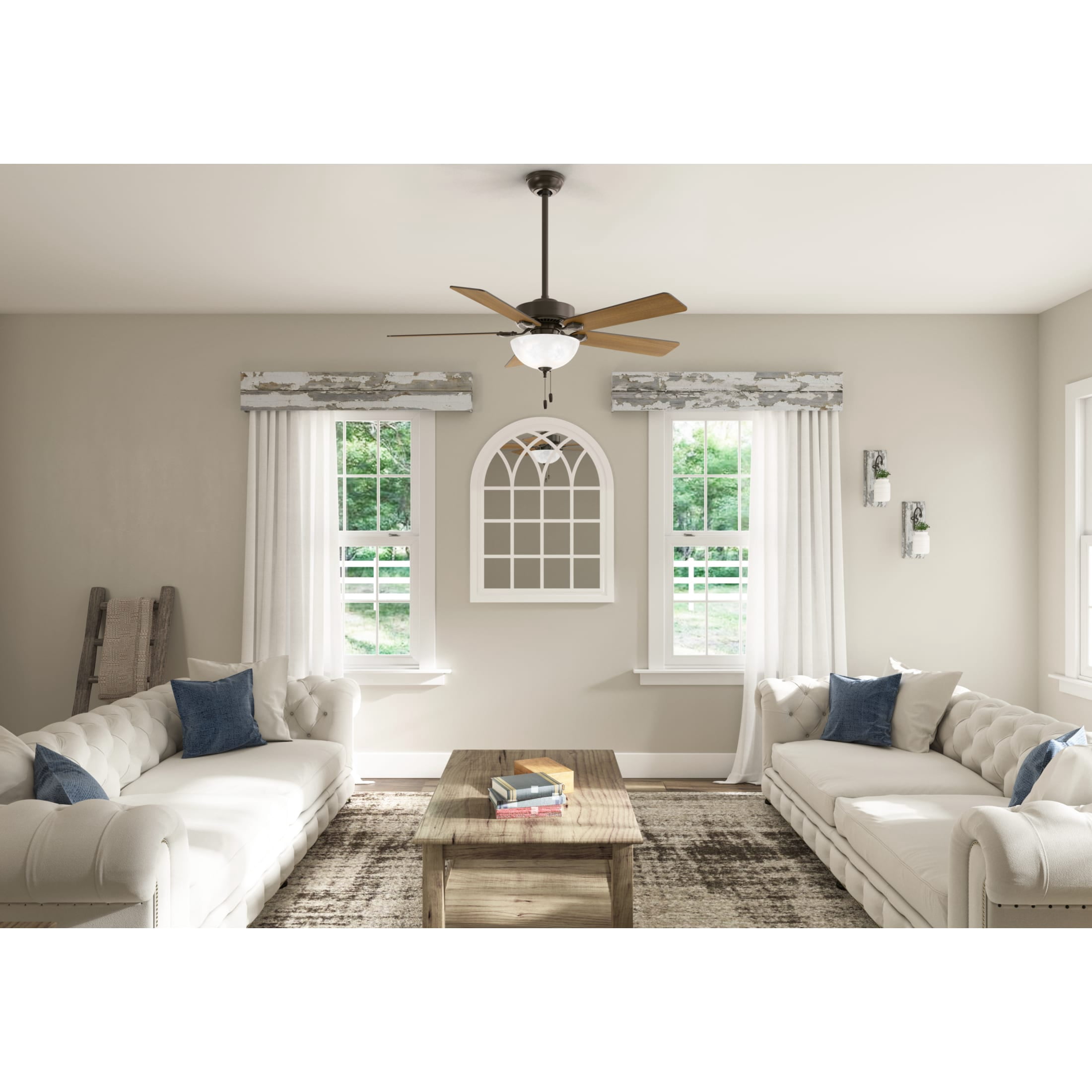 Hunter - Swanson Indoor Ceiling Fan With Light, 52-inch, New Bronze, Traditional-style, 3-speed WhisperWind Motor, 50901, for living rooms, bedrooms, home offices, kitchens
