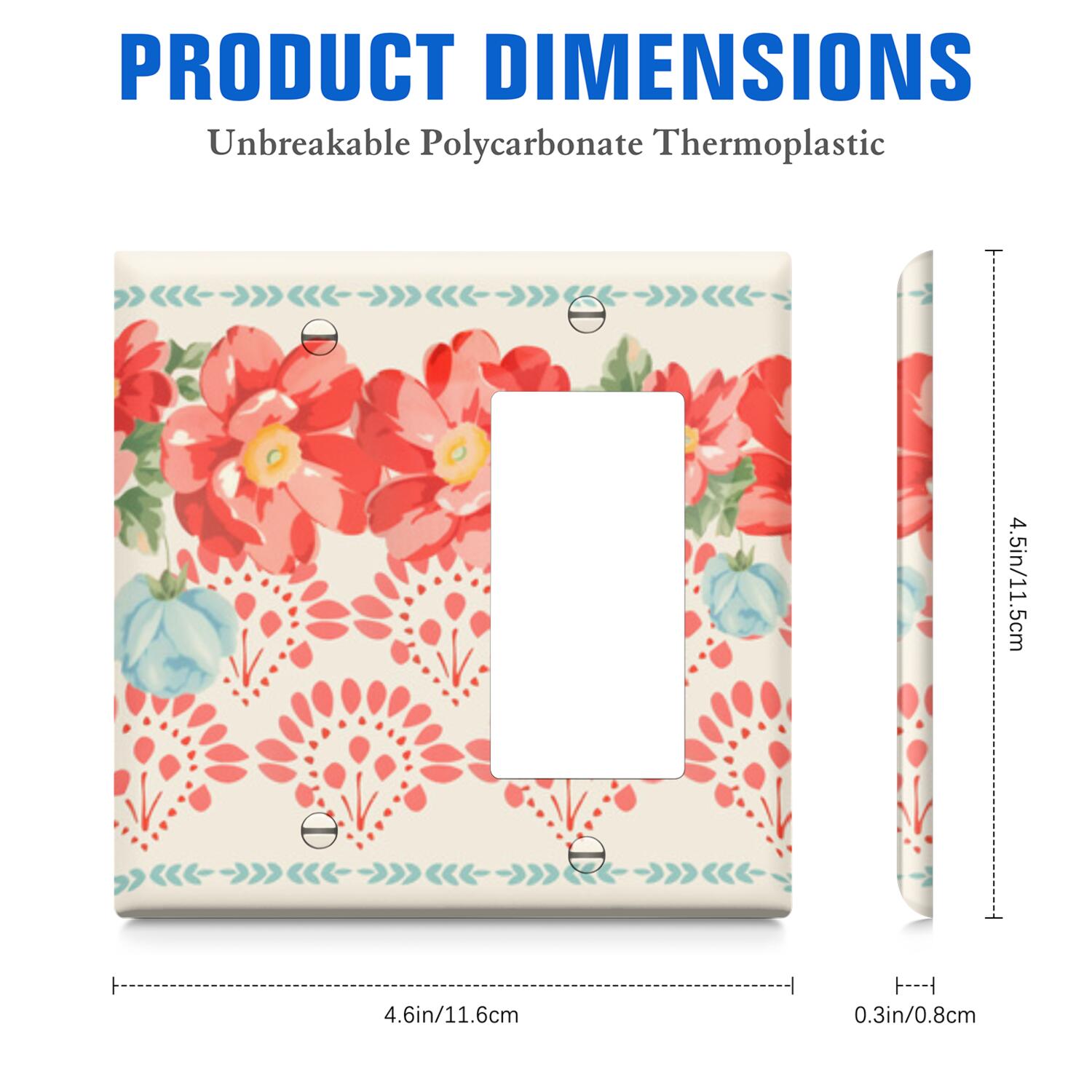 1-Gang Screwless Pioneer Floral Decorative Wall Plates,Size 1-Gang 2.9"W X 4.7"H,Unbreakable Thermoplastic Faceplate Cover for Kitchen Living Room Bedroom Decorator Receptacle Outlet Switch