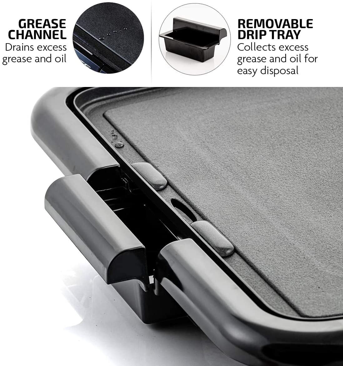 OVENTE Electric Griddle with 16 x 10 Inch Flat Non-Stick Cooking Surface, Removable and Adjustable Temperature Control, Indoor Grill for Instant Breakfast, Pancakes, Eggs or Burgers, Black GD1610B