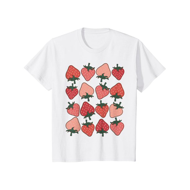 Women Strawberry Pattern Fruitarian Berry Strawberries Fruit Lover T-Shirt Tee Top
