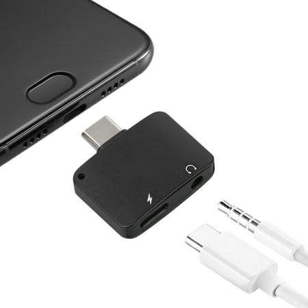 - Type-C to 3.5 mm Audio Port and Charger 2 in1 Headphone Audio Jack USB C Cable Adapter Mini/Slim for Type-C Phones Tablets PC Reversible Interface LeEco Le 2 3 Max 2 2 Pro, Motorola Moto Z Black