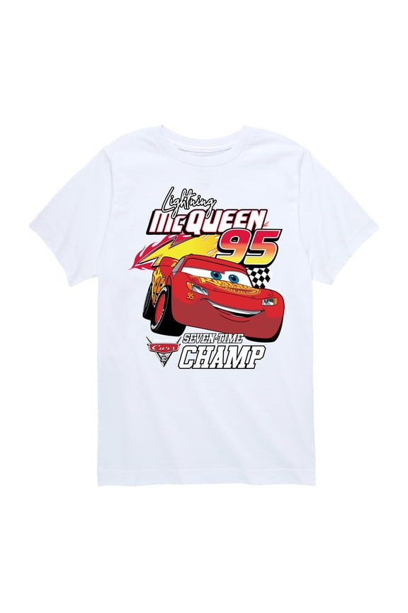 Disney's Cars - Lightning McQueen Seven Time Champ - Boy's Toddler And Youth Short Sleeve Graphic T-Shirt