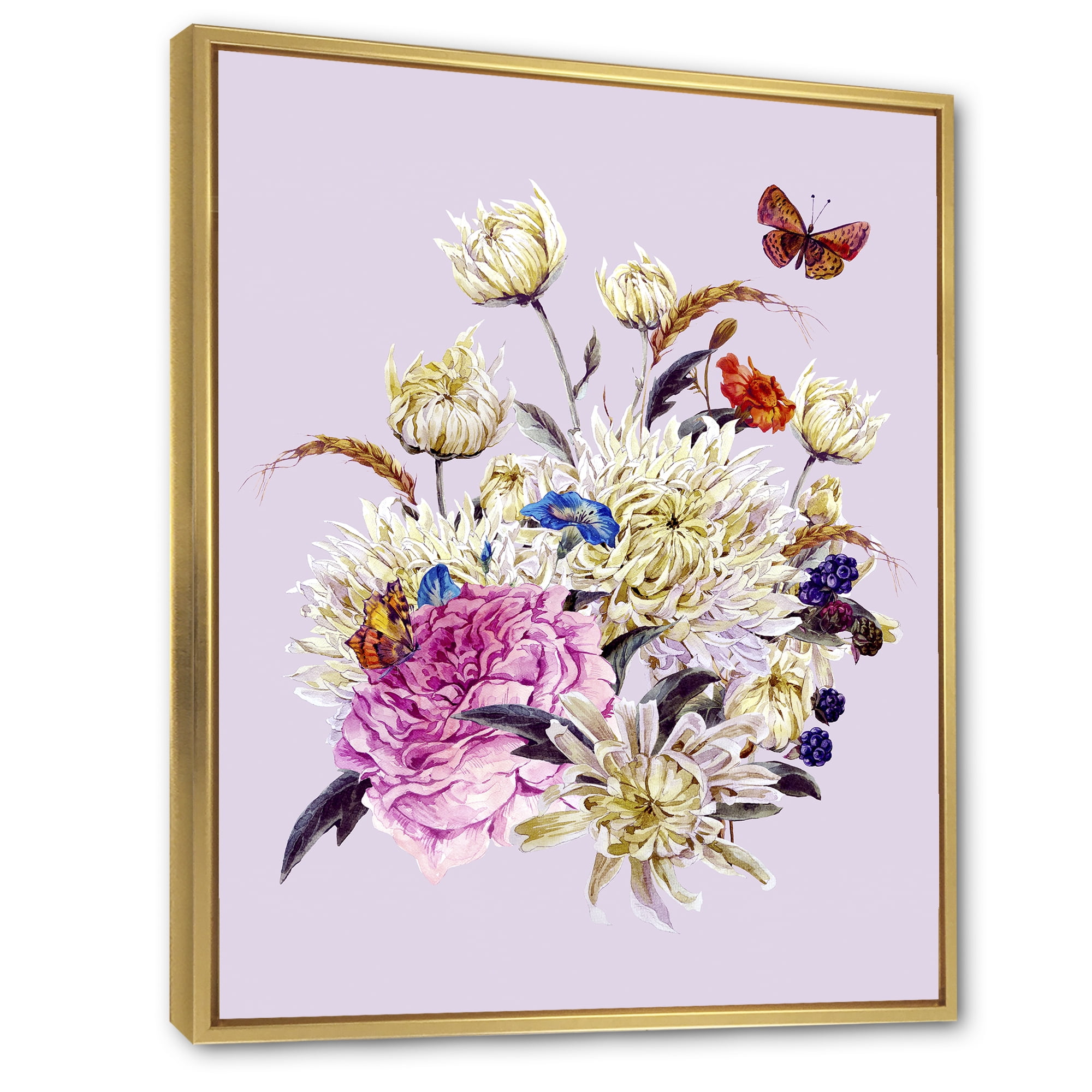 Designart 'Ancient Chrysanthemums With Bouquet I' Traditional Framed Canvas Wall Art Print