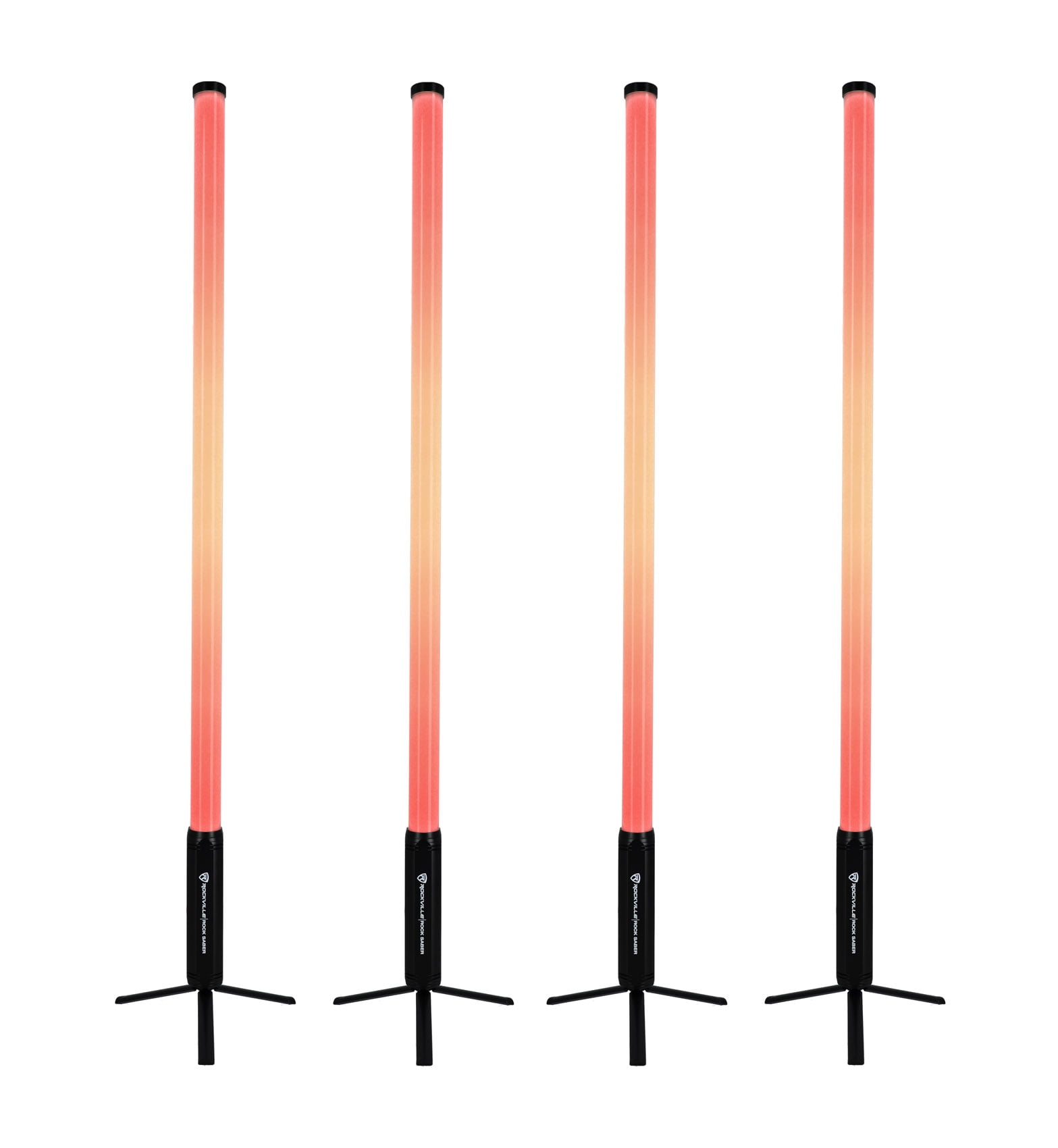 Rockville 4x ROCK SABER BLACK Wireless DMX DJ Tube Lights, 5ft, 23H Battery, 192 RGBWA LEDs, IP65 Indoor/Outdoor, App Control+Remote, Padded Bag, Floor Stand/Truss Mount, Pro Stage Lighting