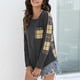 thumbnail image 3 of Blusa holgada de manga larga con cuello redondo y bolsillo en el pecho para mujer, 3 of 6