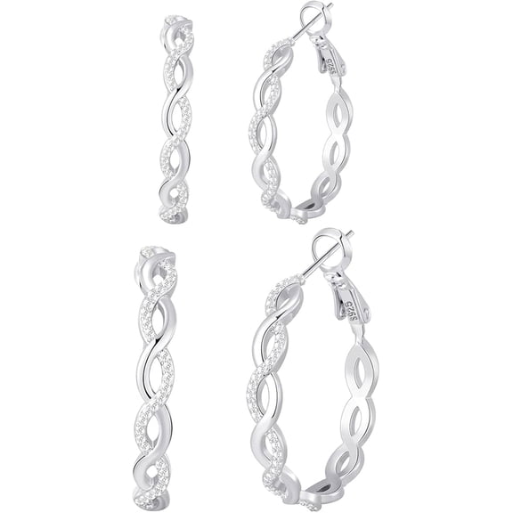 Soleilie 925 Sterling Silver Earrings Hoops for Women Lightweight Twisted Hoop Earrings With Cubic Zirconia Hypoallergenic Hoops Earrings (20/30/40/50/60MM)