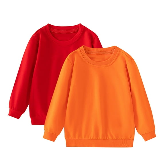 OGLCCG 2-Pack Unisex Kids Crewneck Sweatshirt Long Sleeve Cotton Pullover Tops For Boys and Girls Lightweight Thin Solid Color Shirts 1-11 Years