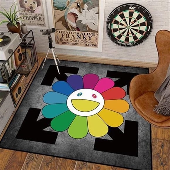 DIKFENS 32Inch Takashi Murakami Rug,Happy Face Rug,Flower Design for Bedroom Aesthetic Room Decor (Color : 15, Size : 32X32inch(80x80cm))