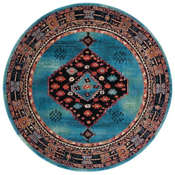 SAFAVIEH Vintage Hamadan Pascal Oriental Area Rug, Blue/Black, 6'7" x 6'7" Round