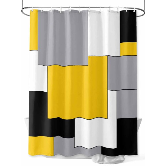 Boanket Polyester Fabric Yellow Grey Black Geometric Shower Curtain, Middle Century Art Abstract Aesthetics Waterproof Bathtub Curtain Bathroom Decor Set with Hooks 60 x 72 Inches,