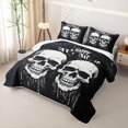 thumbnail image 3 of Erosebridal Spooky Skull Quilt Full, Happy Halloween Spider Web Full Bedspread Sets for Boys Girls, Black White, 3 Pieces 1 Coverlet and 2 Pillowcases, 3 of 7
