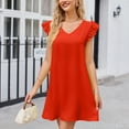 thumbnail image 3 of Defitshape Women's V Neck Dresses Ruffle Dress Summer Cute Casual Fall Fashion Ruched Flutter Sleeve Sundress Orange XX-Large, 3 of 4