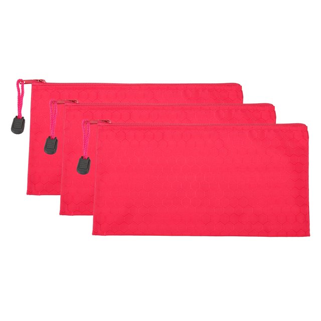 Unique Bargains Waterproof Zipper File Bags, A6 Document Holders for Office, Rose Red 3 Pack