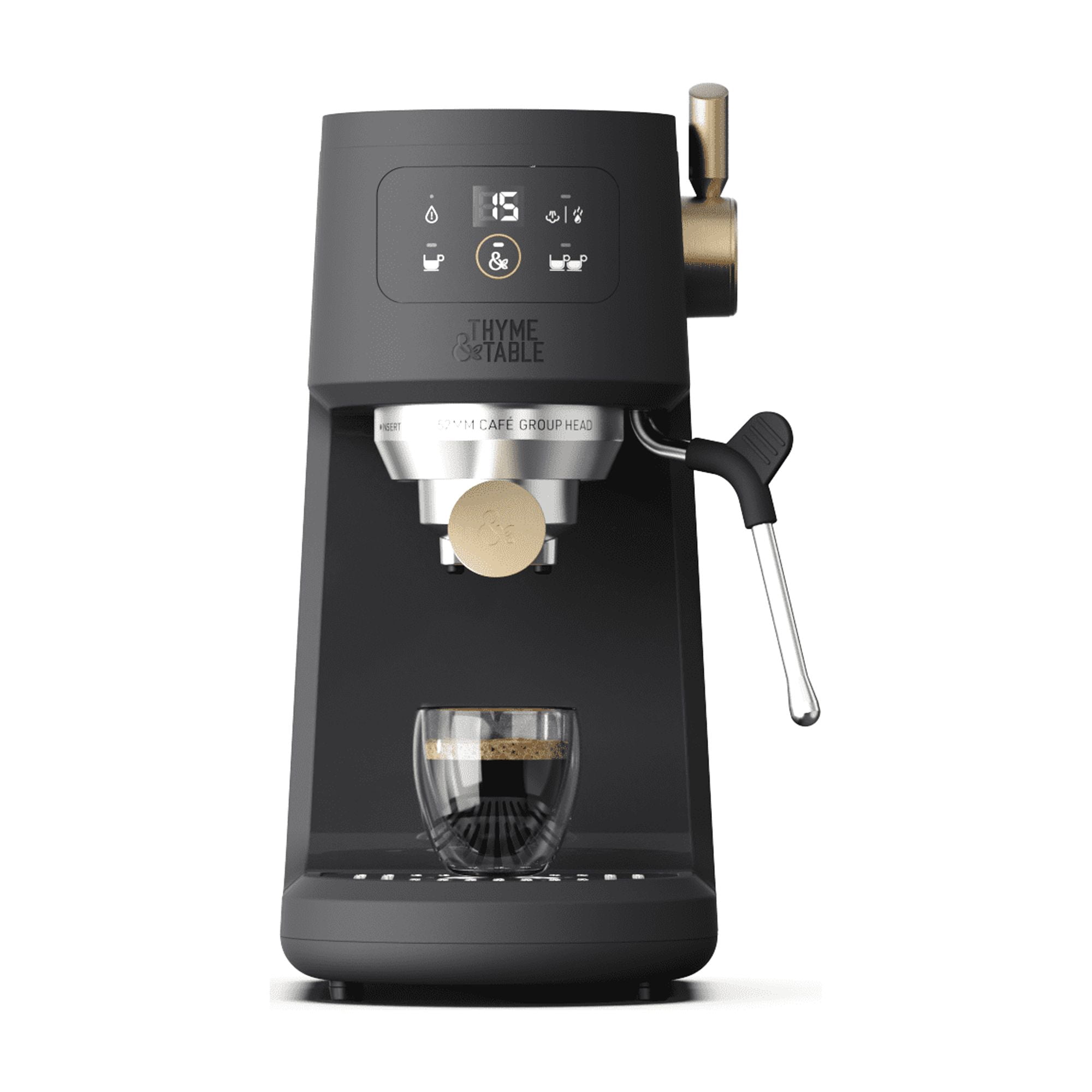 Thyme & Table Barista Mini Espresso Machine with 15-Bar Pressure and Steam Wand, Slate Grey