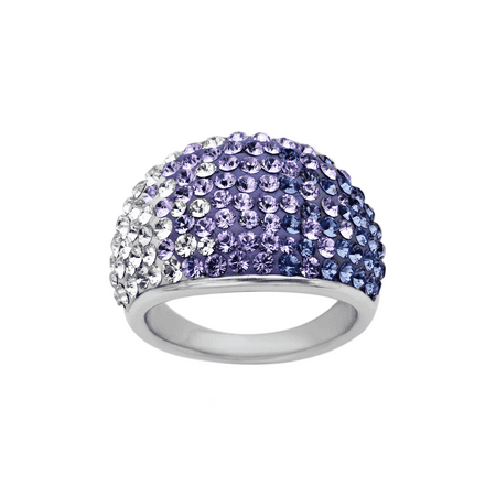 .925 sterling silver dome ring with purple, lavender and white Swarovski crystals.
