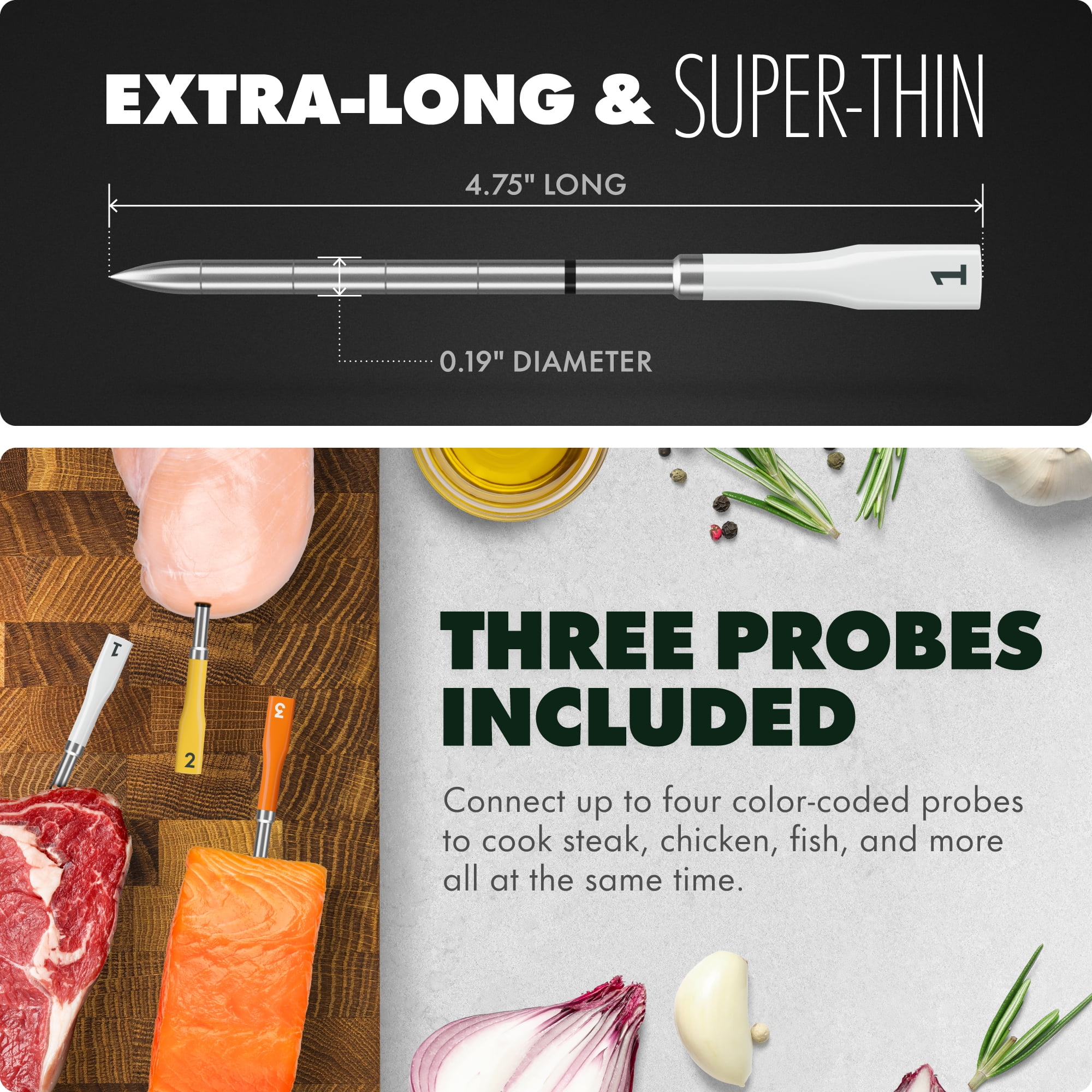 iQ Sense by CHEF iQ Smart Wireless Thermometer, WiFi Unlimited Range, 5 Sensors, 3 Ultra-Thin Probes - 2025 Version, Gen 3