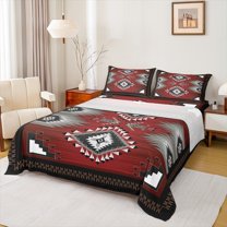 Homewish Vintage Western Aztec Full Size Sheets for Adult, Black Red Square Triangle Bed Sheets, Mandala Style Sheet Sets, Super Cozy Room Decor, 4-Piece