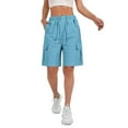 thumbnail image 2 of Womens Cargo Shorts Elastic Waist Knee Length Bermuda Shorts Summer Outdoor Waterproof Hiking Pants with Pockets Sky Blue 2XL, 2 of 7