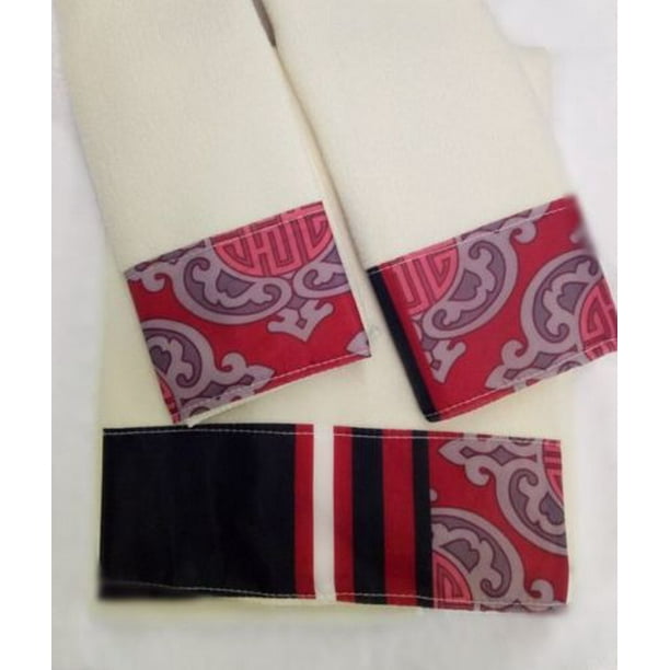 Elegant Design 3 Piece Decorative Bath Hand Towel Set Bathroom Wash Cloth Crimson Red Black Walmart Com Walmart Com
