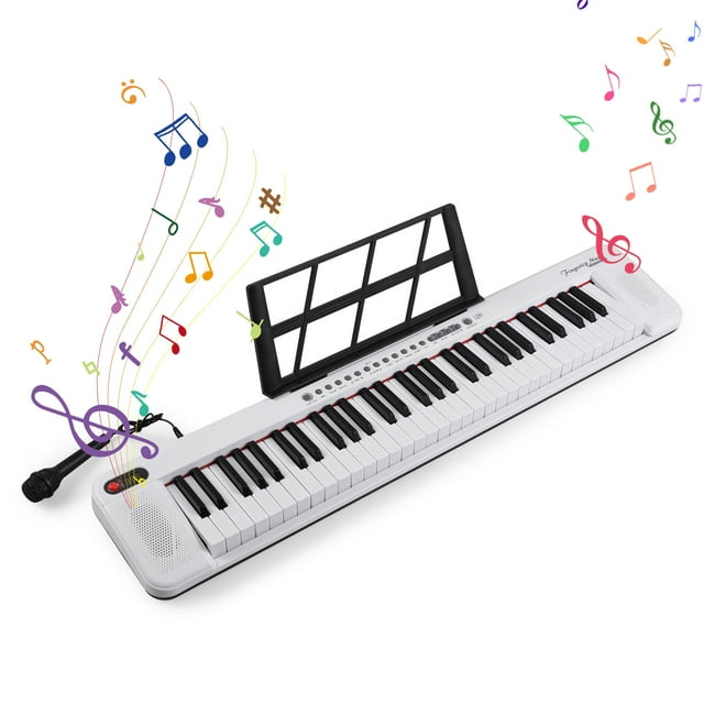 TFixol 61-Key Multifunctional LED Light-Up Keyboard for Beginners with Microphone, 200 Tones & Rhythms, White (Power Adapter & Batteries Not Included)