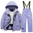 thumbnail image 2 of Xfvqtps Ski Jacket and Same Color Pant Set Snowsuit Plush Lined Hooded Coat and Overalls Waterproof Windproof Winter Warm Snowboarding Suit Purple, 2 of 4