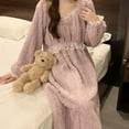thumbnail image 6 of BiZtdJrK Flannel Pajama Dress Women Lace Patchwork Square Neck Long Sleeve Nightdress Fuzzy Cozy Winter Nightgowns Full Length Cute Sleepdress Purple XXL, 6 of 8