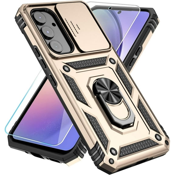 for Samsung Galaxy A54 5G Case with HD Screen Protector & Slide Camera Cover & Kickstand, Samsung A54 5G Case [Military-Grade] Phone Case for Samsung Galaxy A54 5G (Gold)