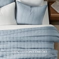 thumbnail image 3 of EVERGRACE 100% Cotton Box Stitch Quilt Bedding Set King Size 3 Pieces, Garment-Washed Lightweight Soft Cozy Coverlet, Oversized Quilted Bedspread Sets with 2 Shams for All Season, Blue Linen, 3 of 8
