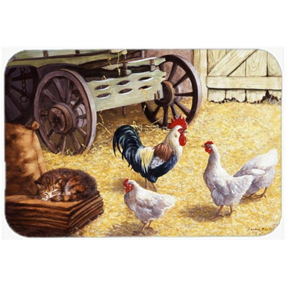 Rooster & Hens Chickens in the Barn Glass Large Cutting Board