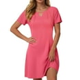 thumbnail image 4 of vigerkar Women's Casual A-Line Dresses Summer Floral Tshirt Dress Short Sleeve Mini Dress Flowy Sundresses Hot Pink, XXL, 4 of 9
