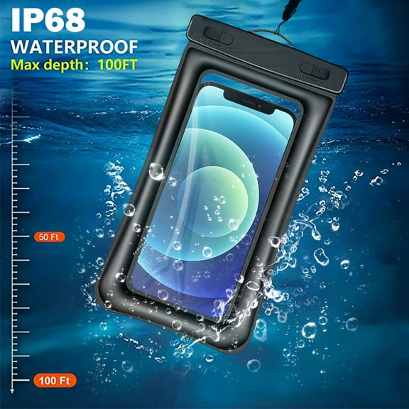 Floating IP68 Waterproof Phone Pouch,Waterproof Case Dry Bag for Phone Protection,Universal Compatible for iPhone 14 13 12 11 Pro Max XS Plus Samsung Galaxy S23 Cellphone Up to 7.0-2 Pack,Black