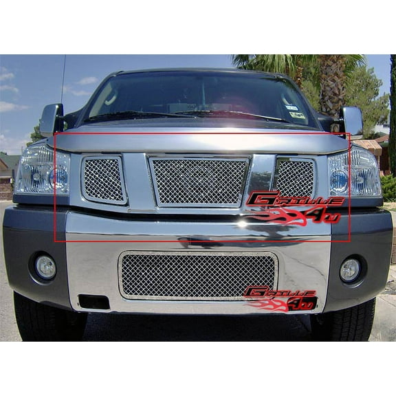 APS Compatible with Nissan Armada Titan 2004-2007 Main Upper Stainless Steel Chrome Mesh Front Grill Grille Insert N75422S