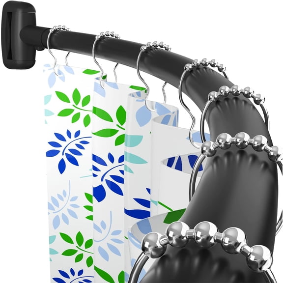 Curved Shower Curtain Rod, 45-72 inches Adjustable Arched Shower Curtain Curved Rods, Rustproof Round Never Fall Design for Bathroom, Black, Need to Drill