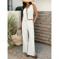 thumbnail image 5 of Womens 2 Piece Outfits V Neck Tie Waist Vest and Wide Leg Casual Pants Sets White XL, 5 of 9