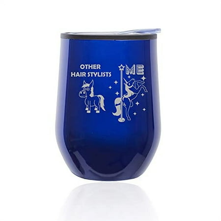 

Stemless Wine Tumbler Coffee Travel Mug Glass with Lid Hair Stylist Superstar Unicorn Funny (Blue)