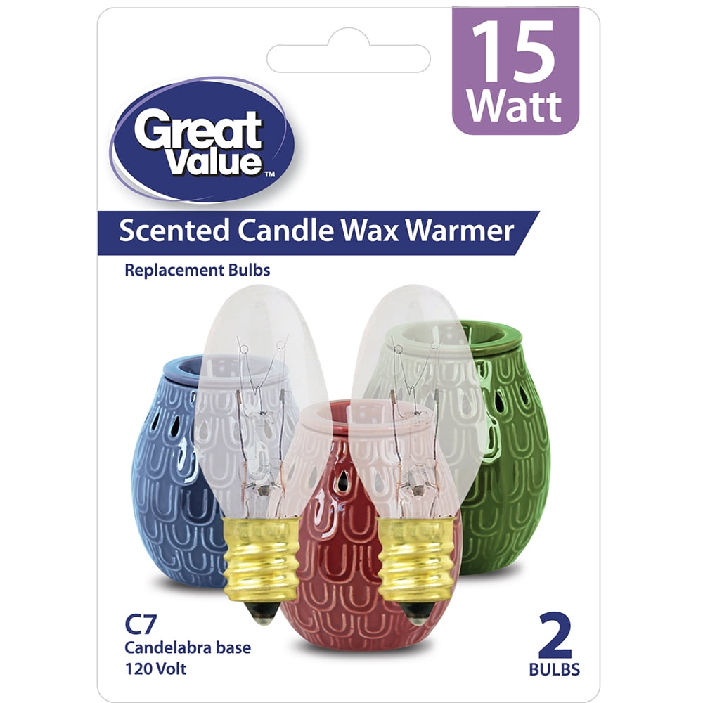 Great Value Candle Wax Warmer Replacement Bulb, 15 Watt, C7 2pk