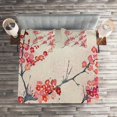 thumbnail image 2 of Ambesonne Floral Quilted Coverlet 3 Pcs, Vintage Sakura Flowers, Queen Size, Pink Beige Grey, 2 of 2